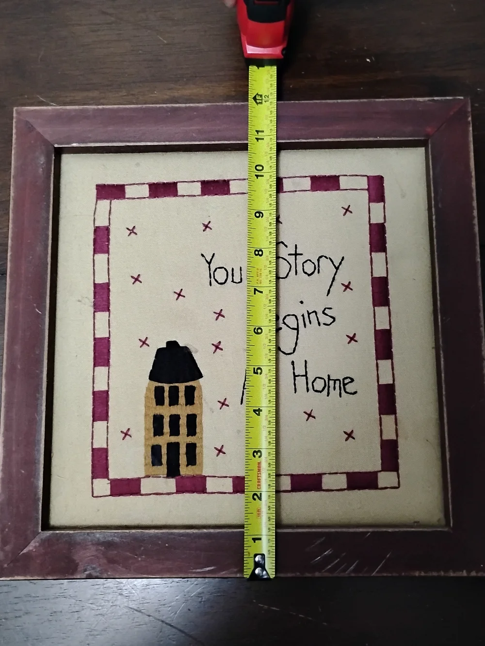 Your Story Begins At Home Stitched Picture 12x12 Wooden Frame Primitive Farmhous